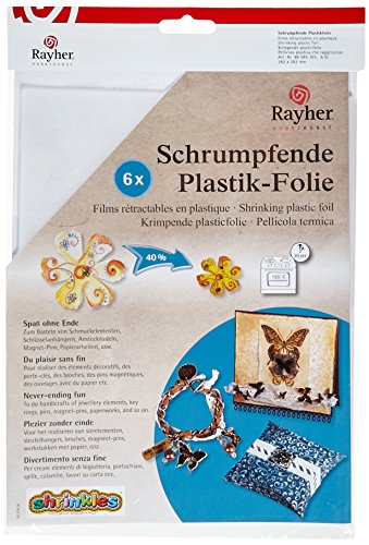 RAYHER - 89595701 - Schrumpfende Plastikfolie, 262x202mm, SB-Btl 6Stück, frost -